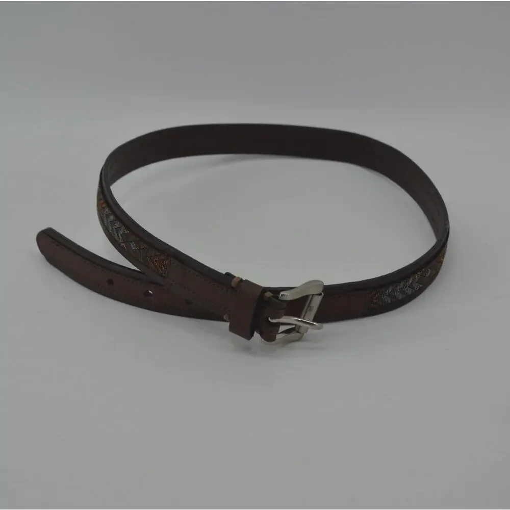Women's Brown Leather Belt Textile Multicolored Accent Large